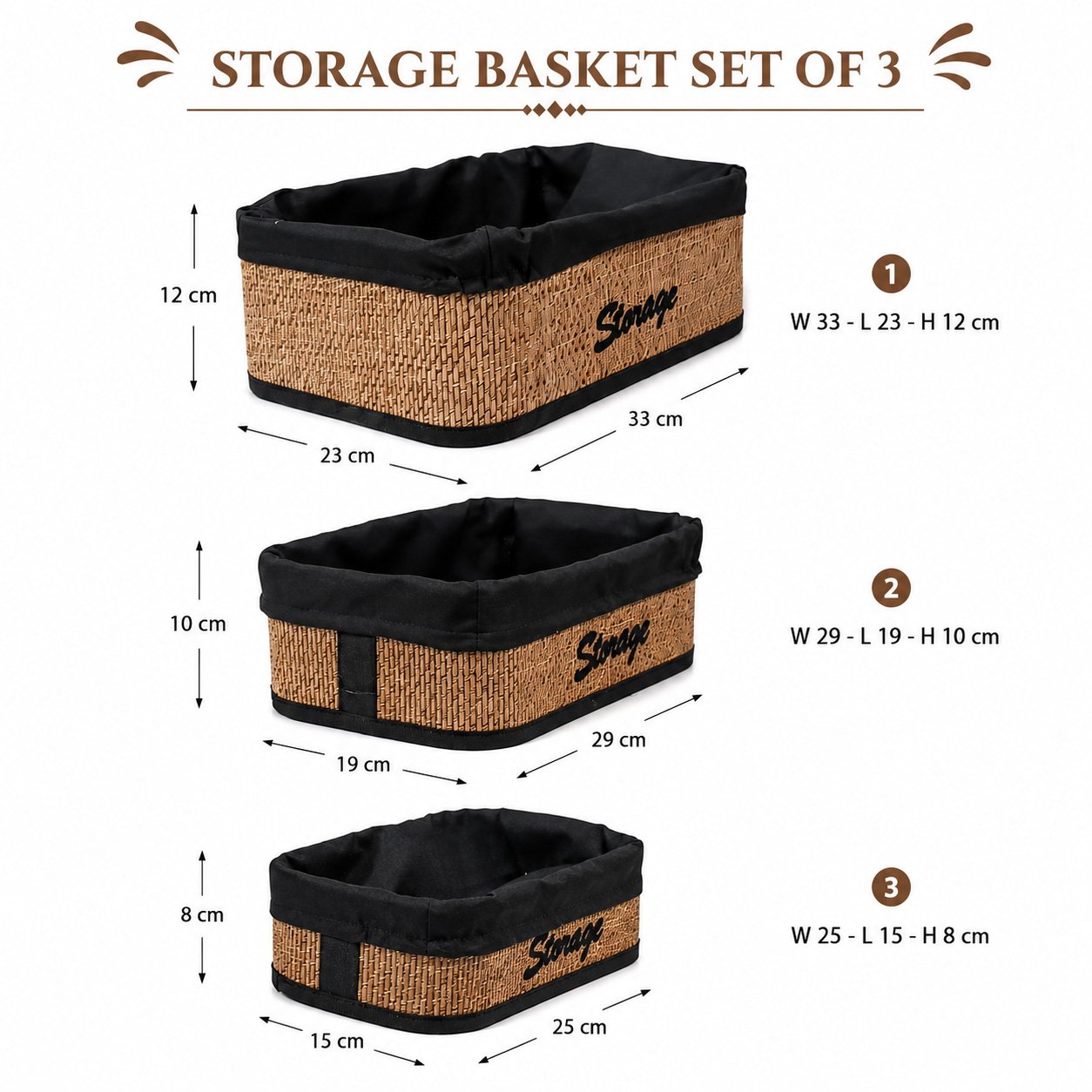 Storage Basket Set with Removable Black Liner