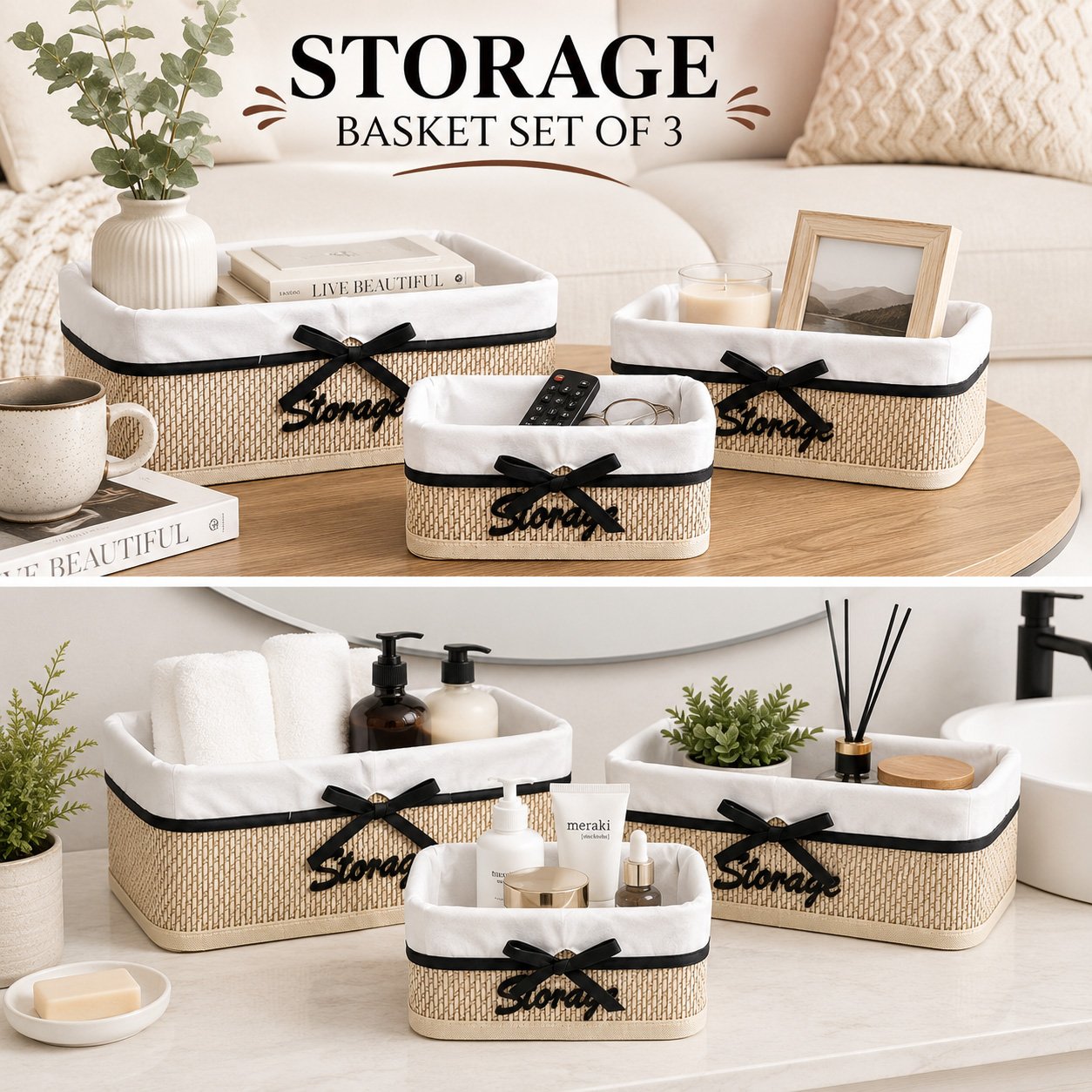 Storage Basket Set with Removable Black Liner