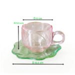 Pink Floral & Green Glass Coffee Cups and Saucers Set of 6