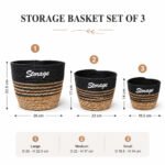 Set of 3 Decorative Round Storage Baskets with Handles