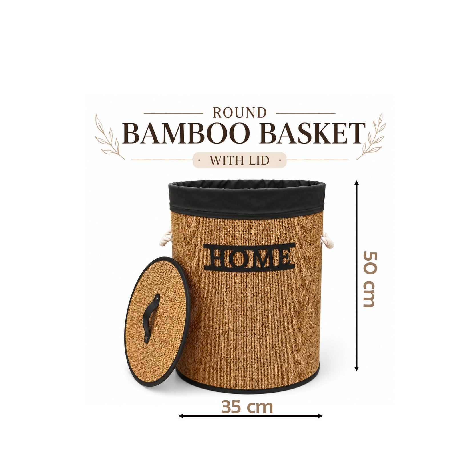 Bamboo Storage Basket with Lid Natural Woven Organizer