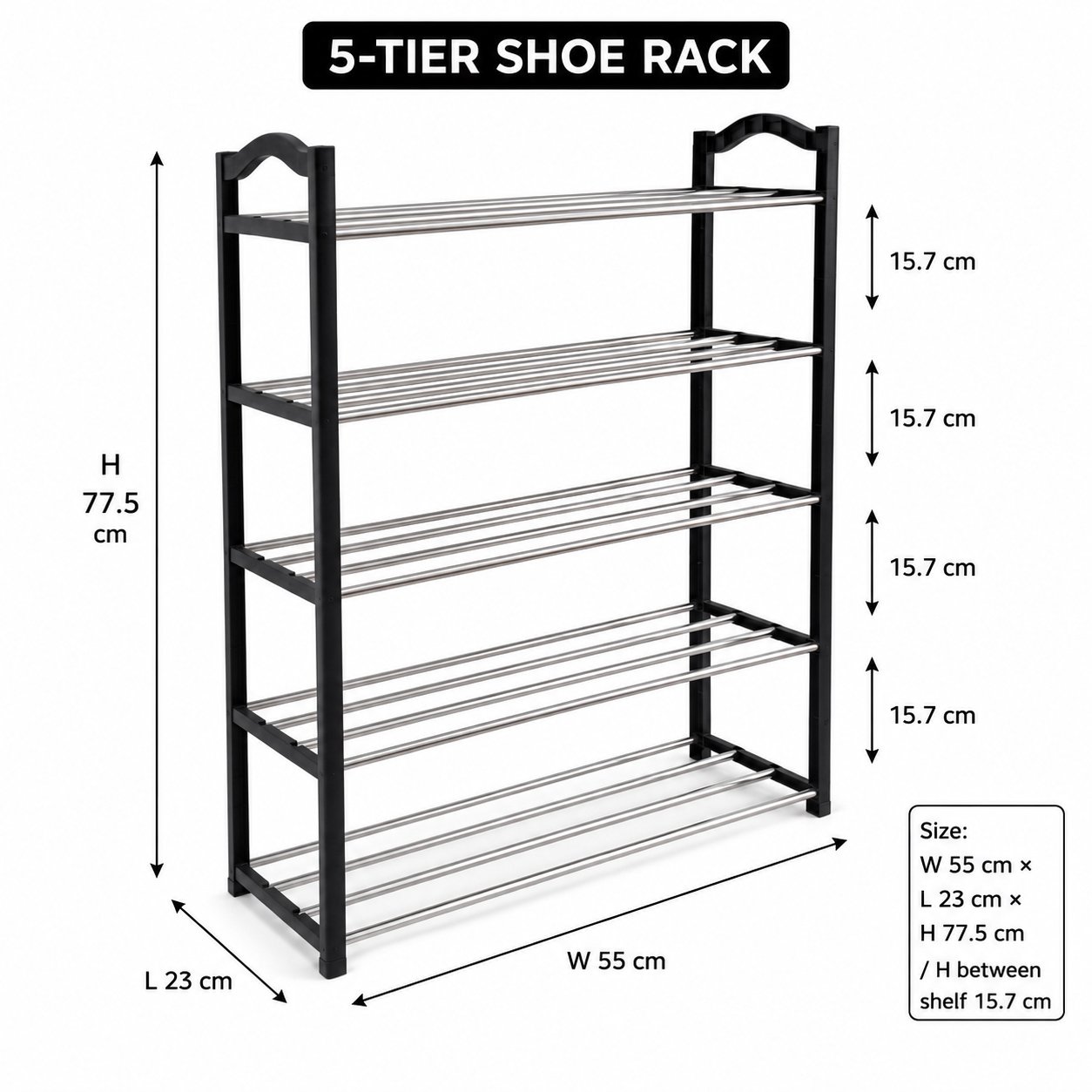 5-Tier Shoe Rack Plastic Frame Carbon Steel Rods