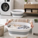 Collapsible Foldable Laundry Basin White Gray