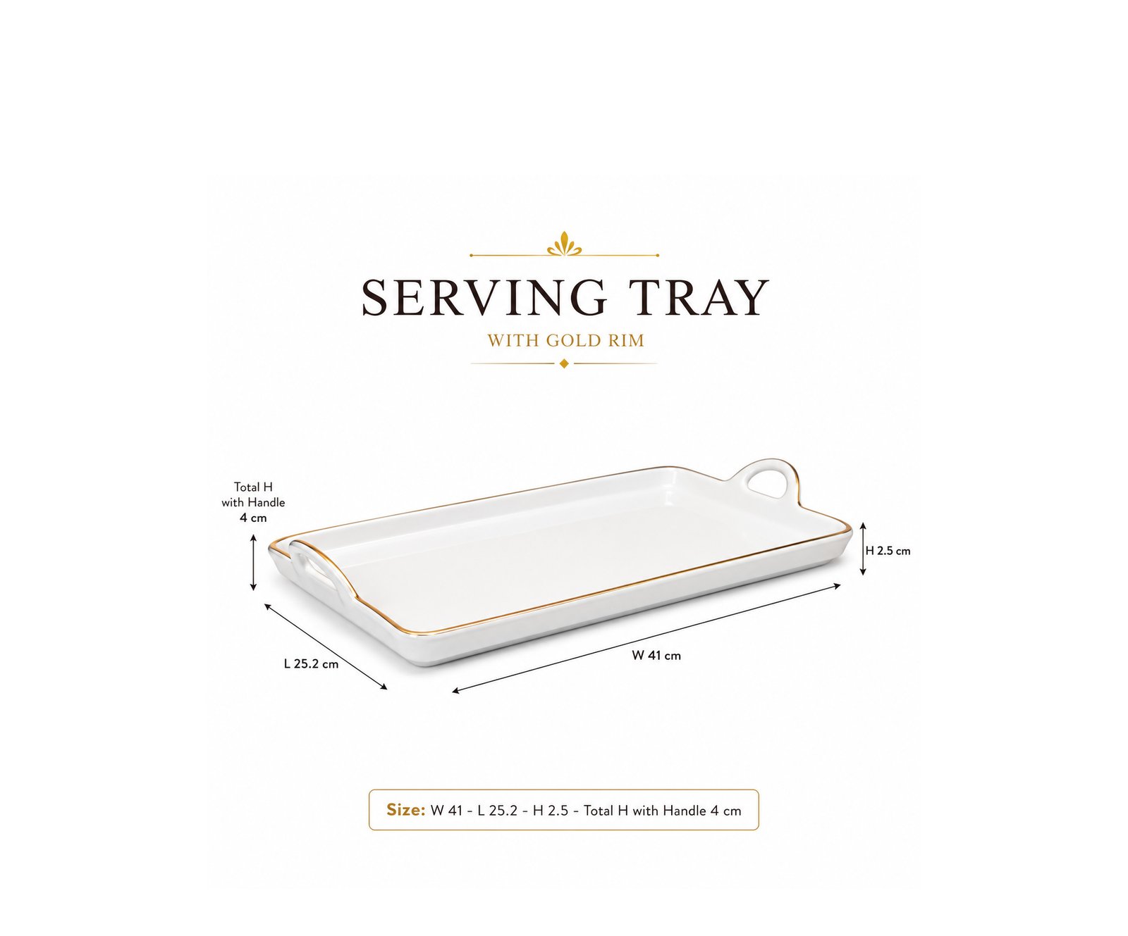 serving tray measuring 41 cm with integrated handles