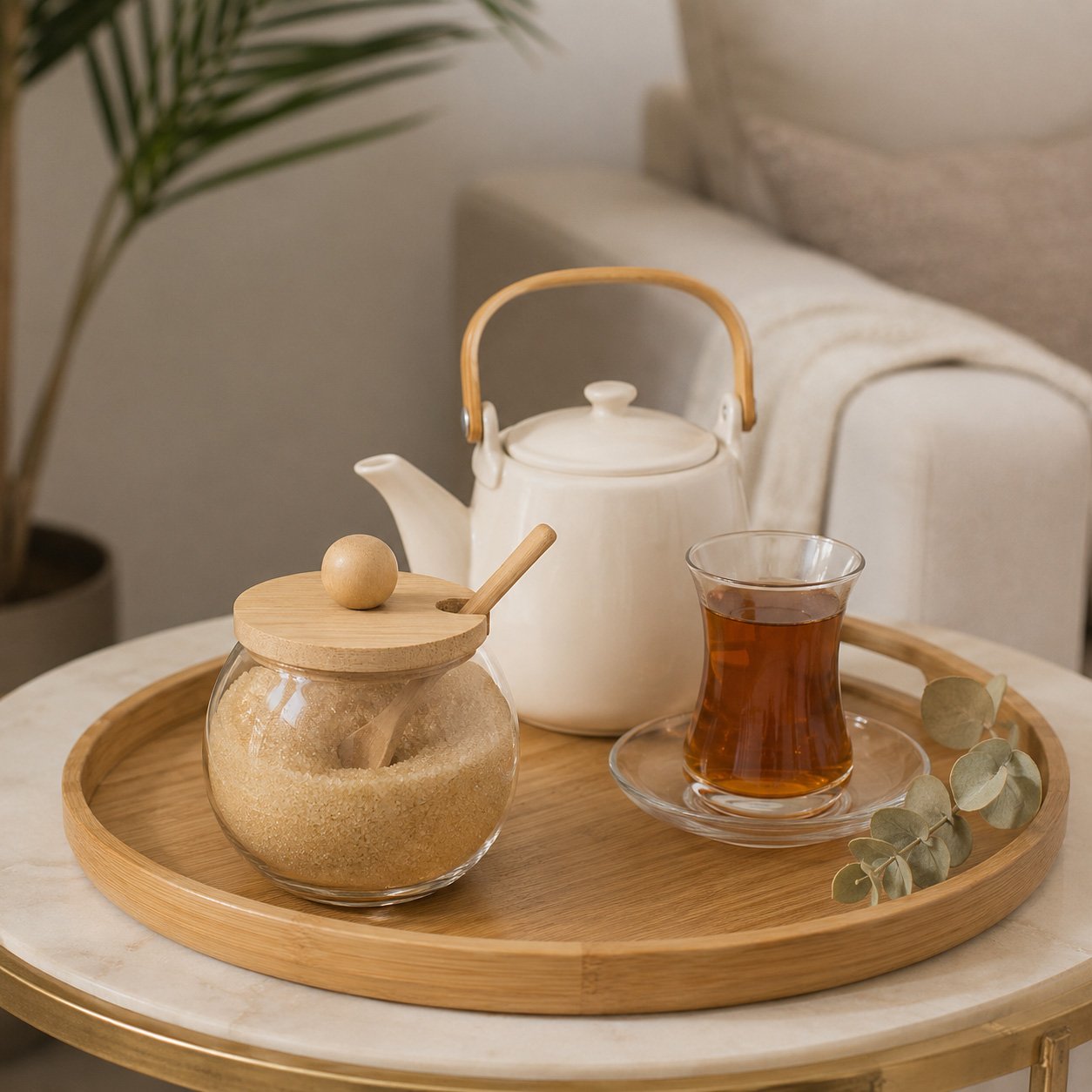 Glass Sugar Bowl with Wooden Lid and Spoon 8 cm