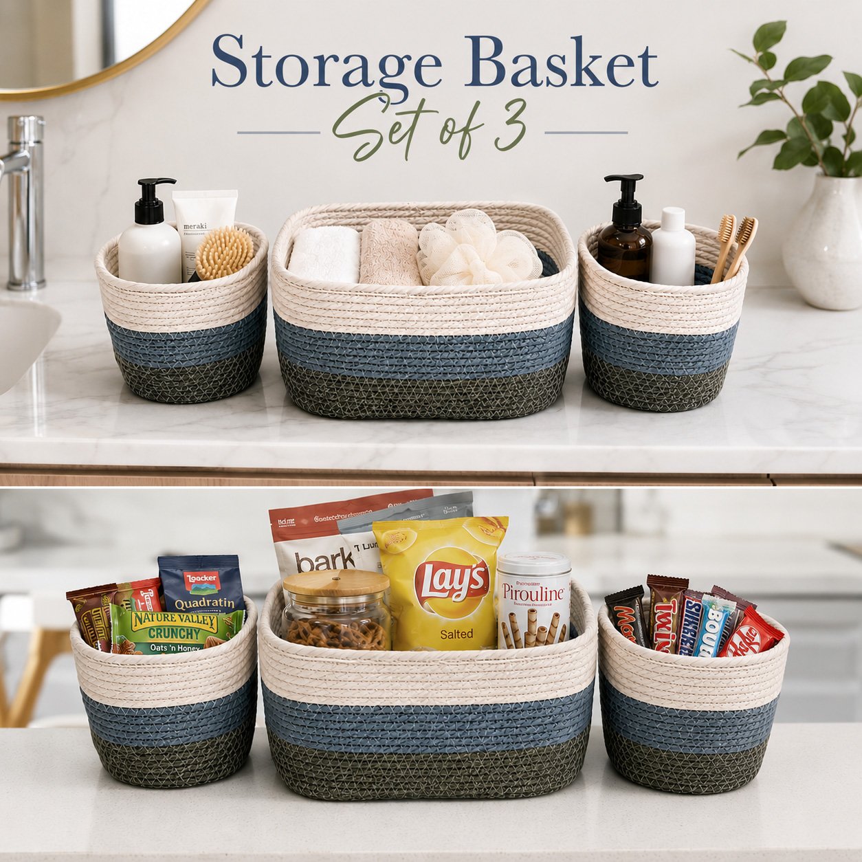 woven storage basket set, cotton rope baskets Lebanon