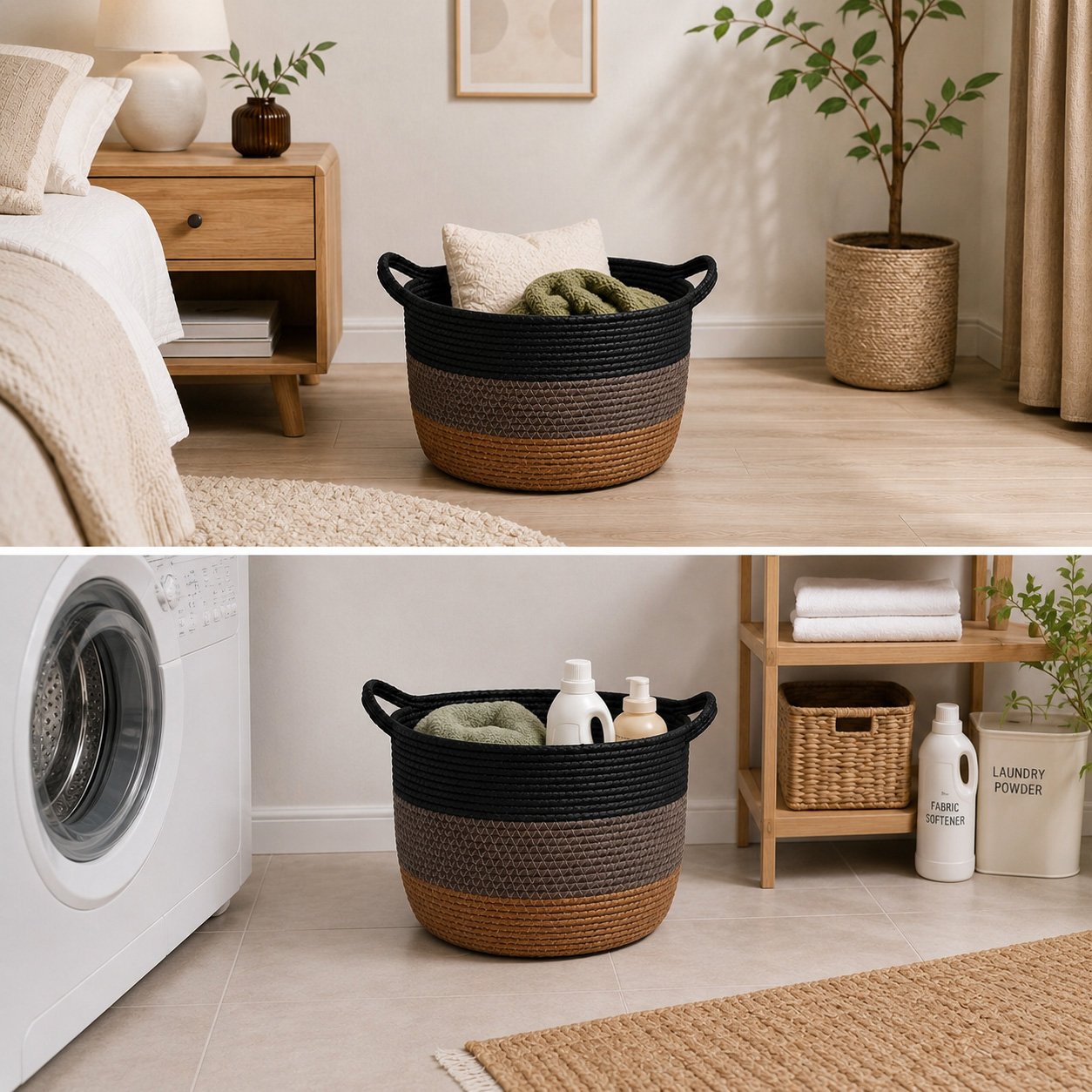 Round Woven Rope Storage Basket 33 CM with Handles