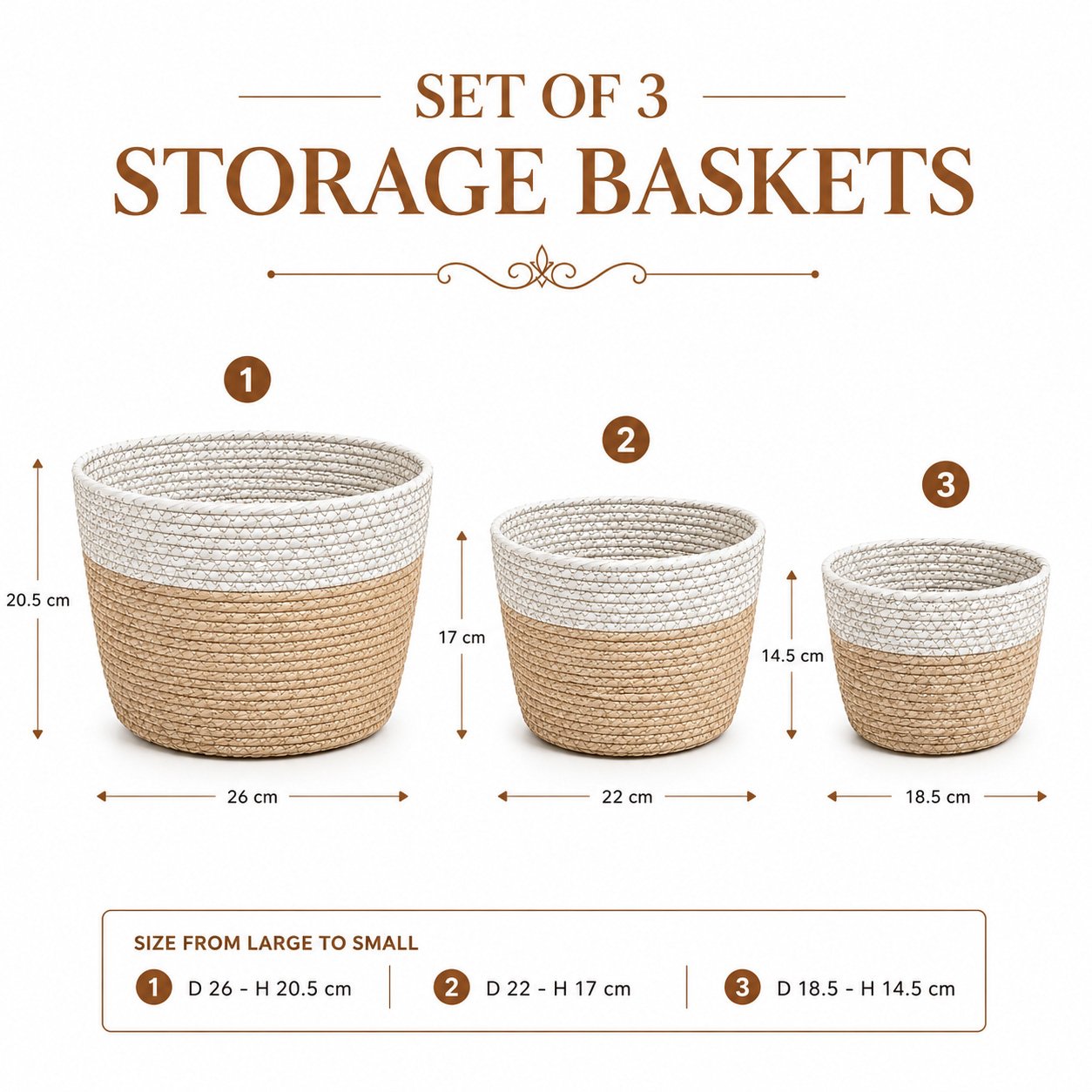 storage baskets set of 3 white top seagrass baskets Lebanon