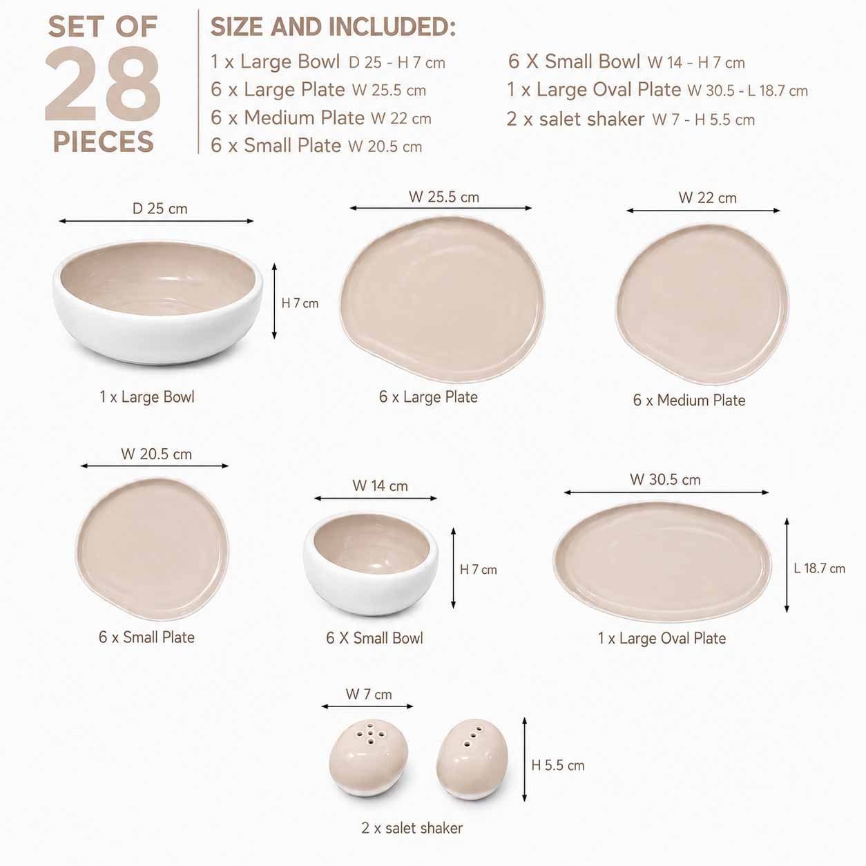 Irregular Grey and White Ceramic Dinner Set 28 Pieces