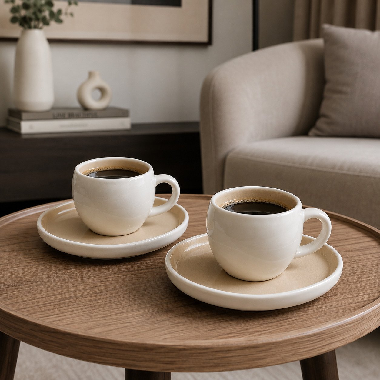 Sand Ceramic Coffee Set of 6 Cups and 6 Saucers