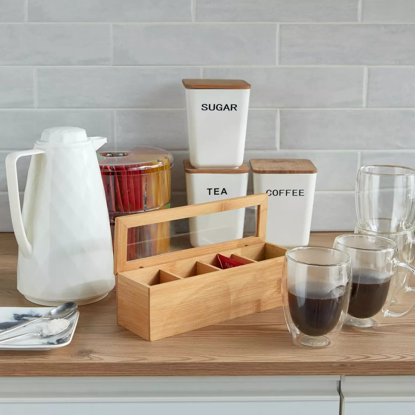 Bamboo Tea Bag Organizer with 4 Compartments
