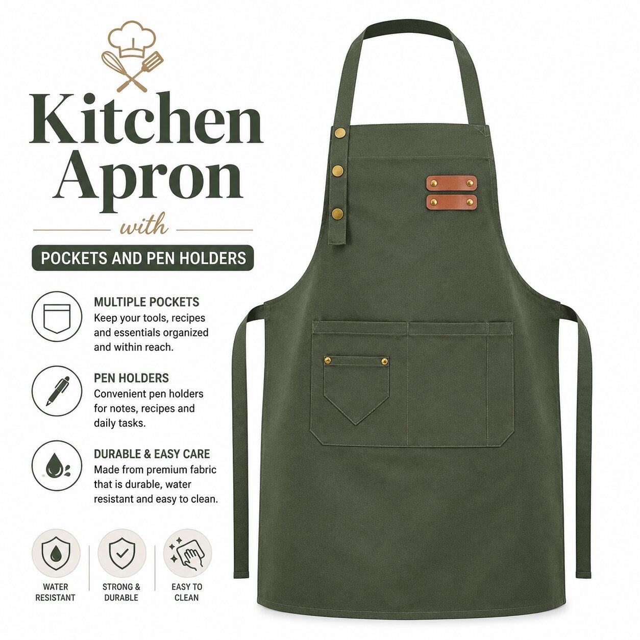 Waterproof Apron with Pockets and Pen Holder