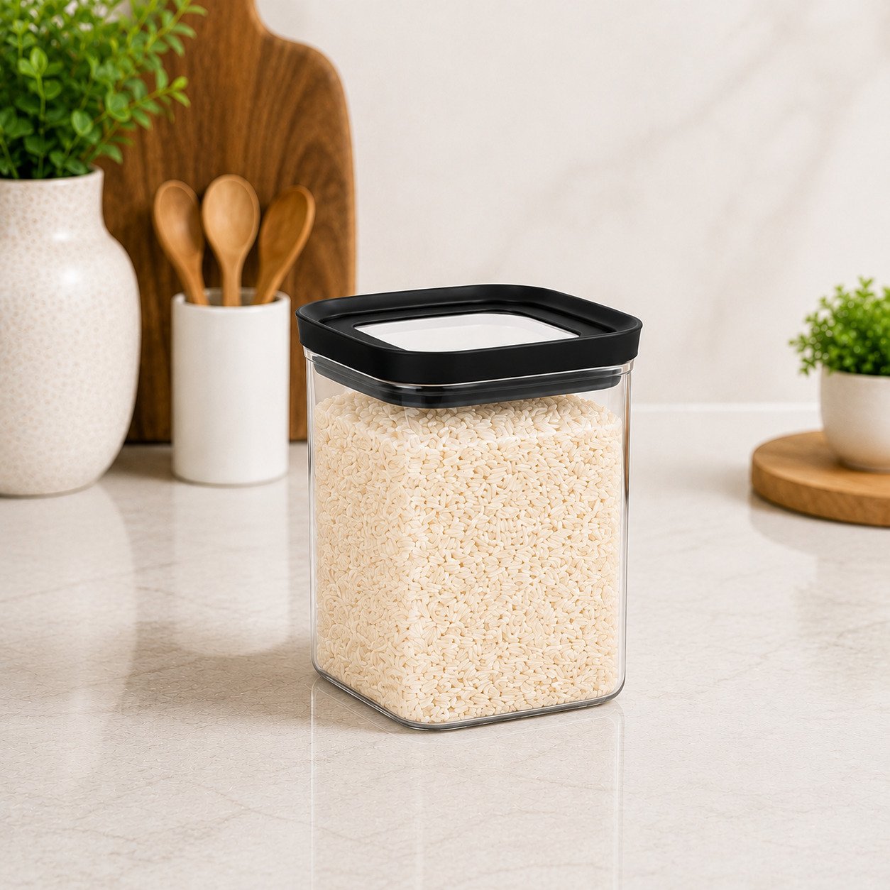 1200ml Square Glass Storage Jar with Airtight Lid