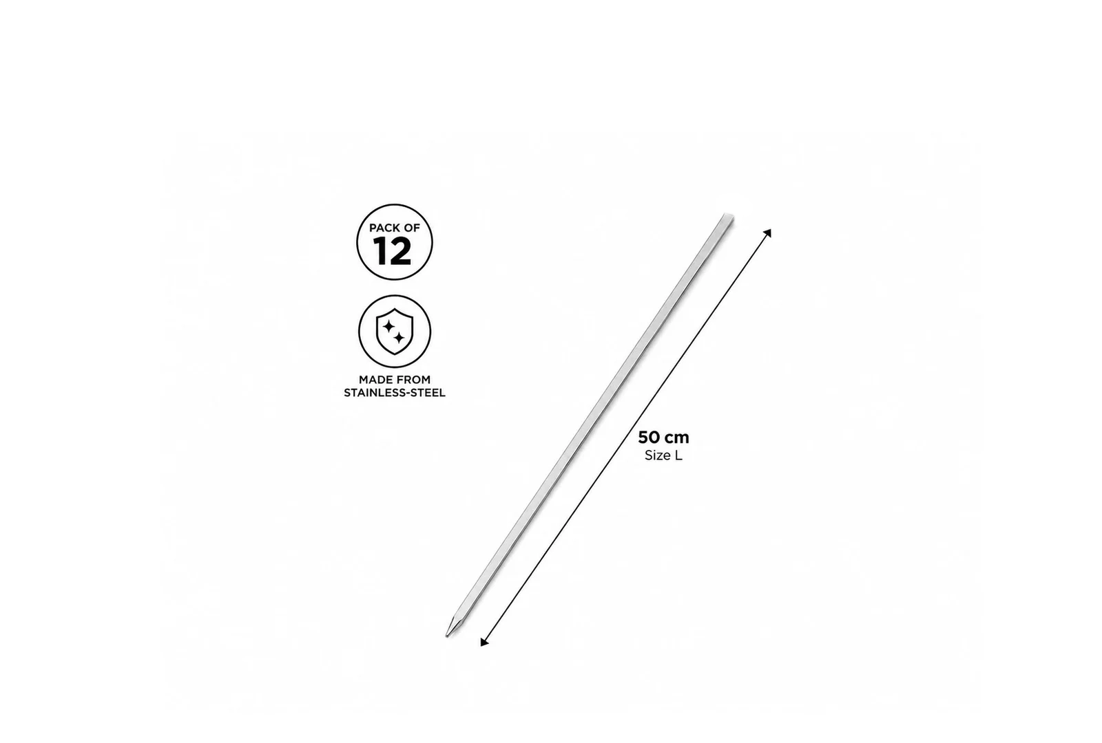 Square BBQ Skewers Stainless Steel 12 Pcs 50cm