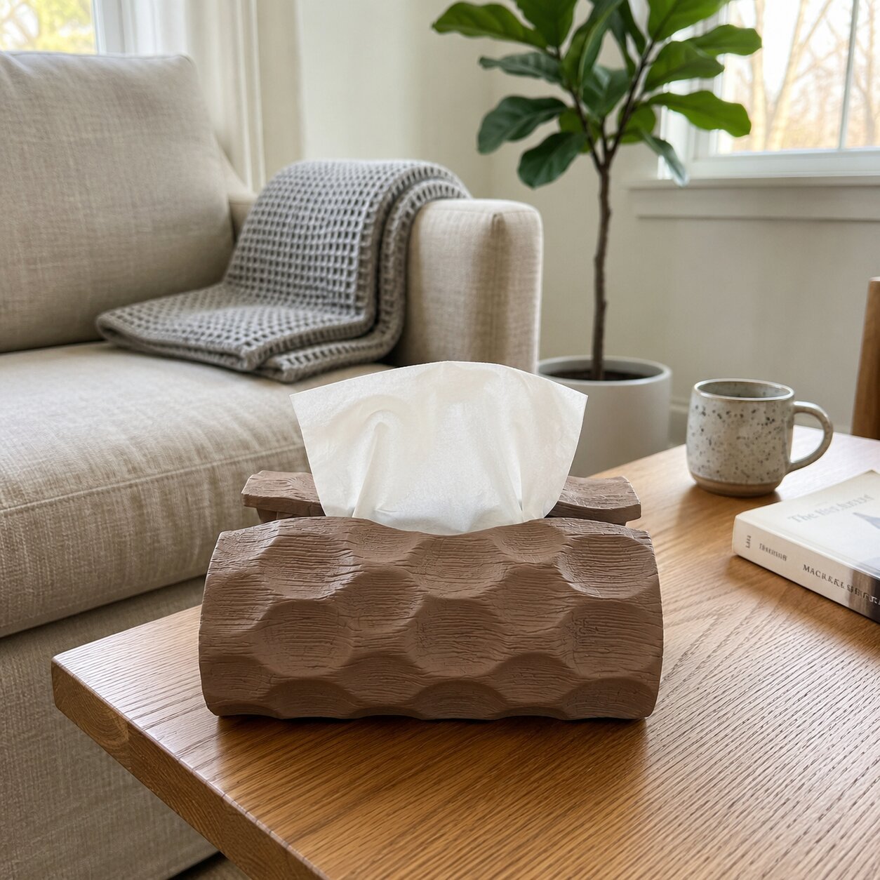 Textured Ceramic Log Design Tissue Box Holder