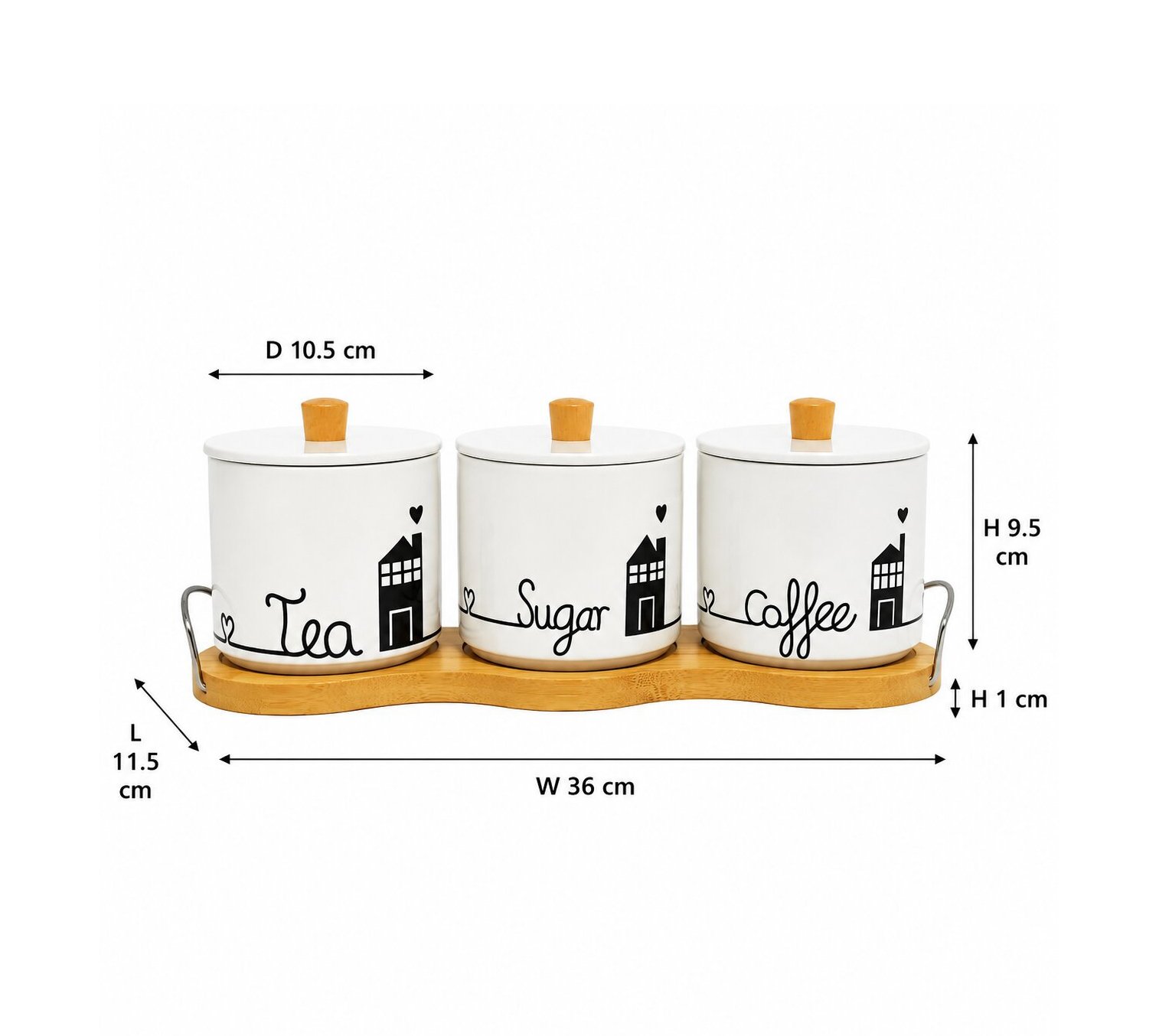3-Piece Ceramic Tea Coffee Sugar Canister Set
