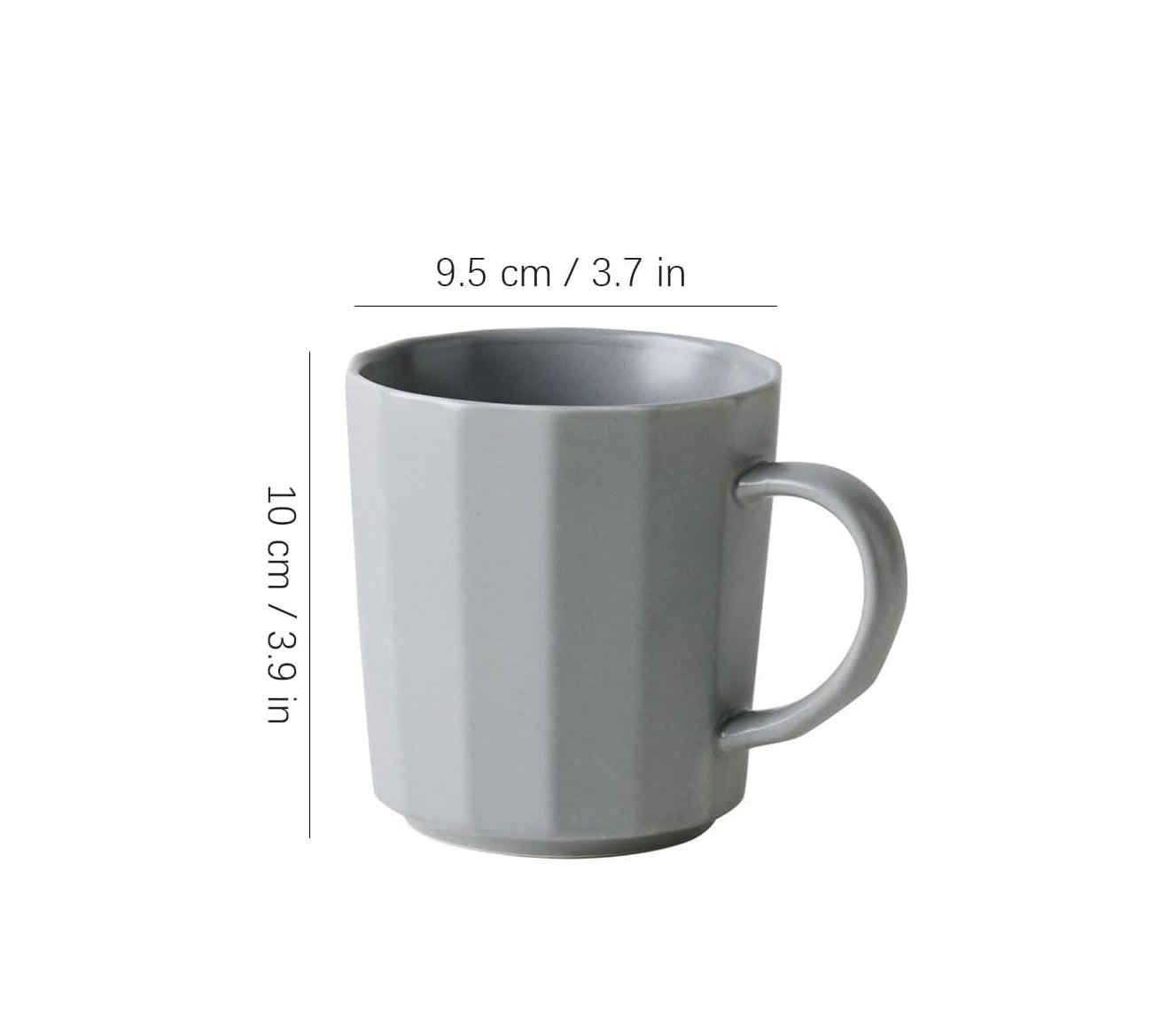 Grey 470ml ceramic mug with vertical ribbed design and ergonomic handle