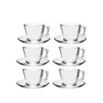 Pasabahce Vela 12-Piece Glass Cups and Saucers Set 195ml