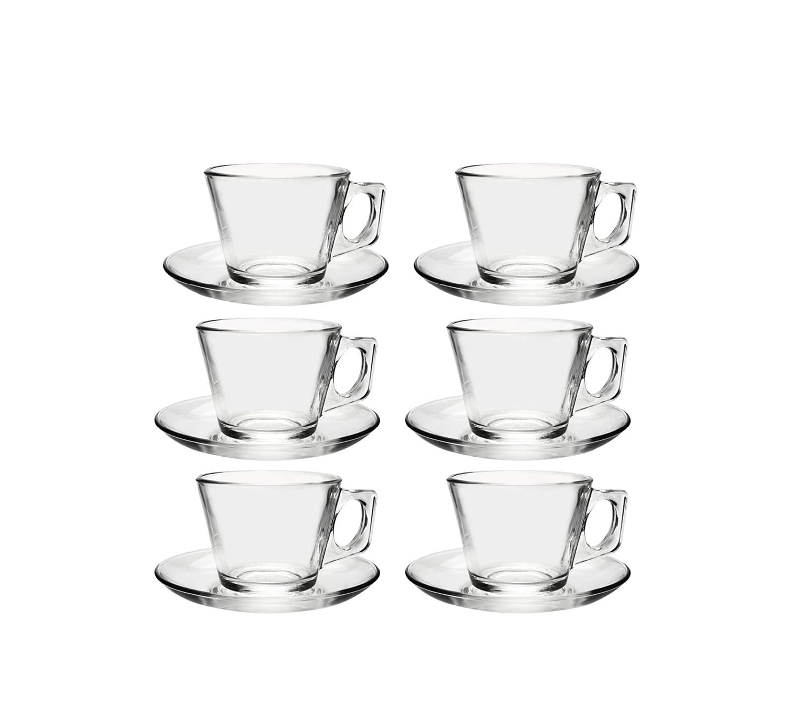 Pasabahce Vela 12-Piece Glass Cups and Saucers Set 195ml