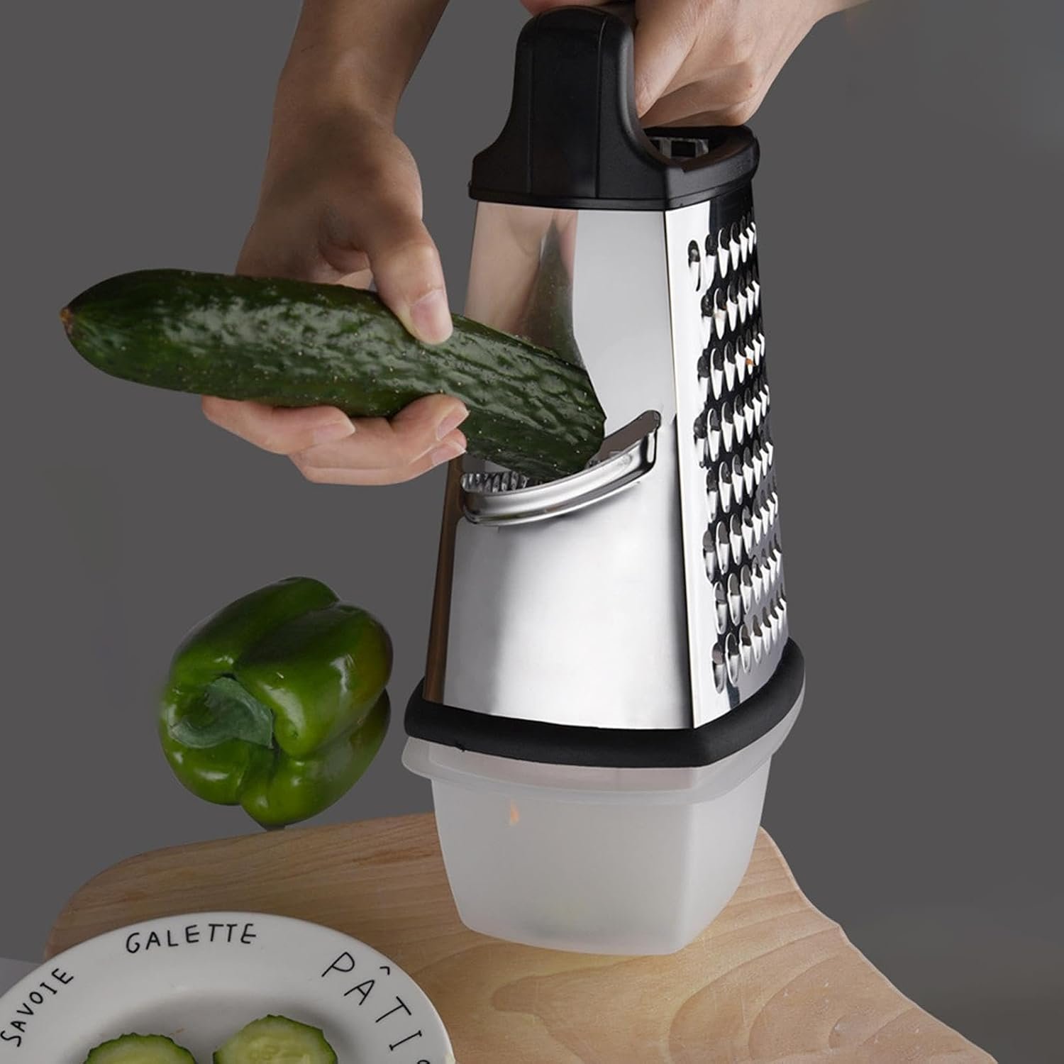 4-Sided Vegetable Grater with Container and Handle