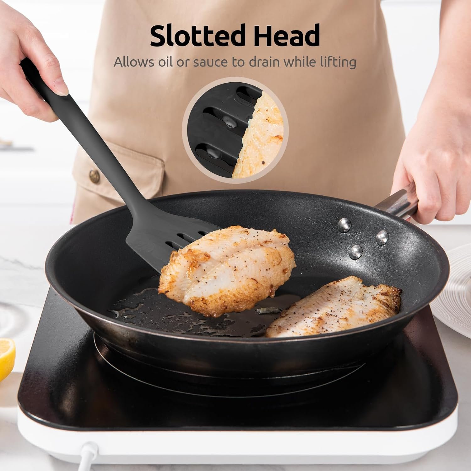 Black Barella silicone slotted turner spatula with heat-resistant