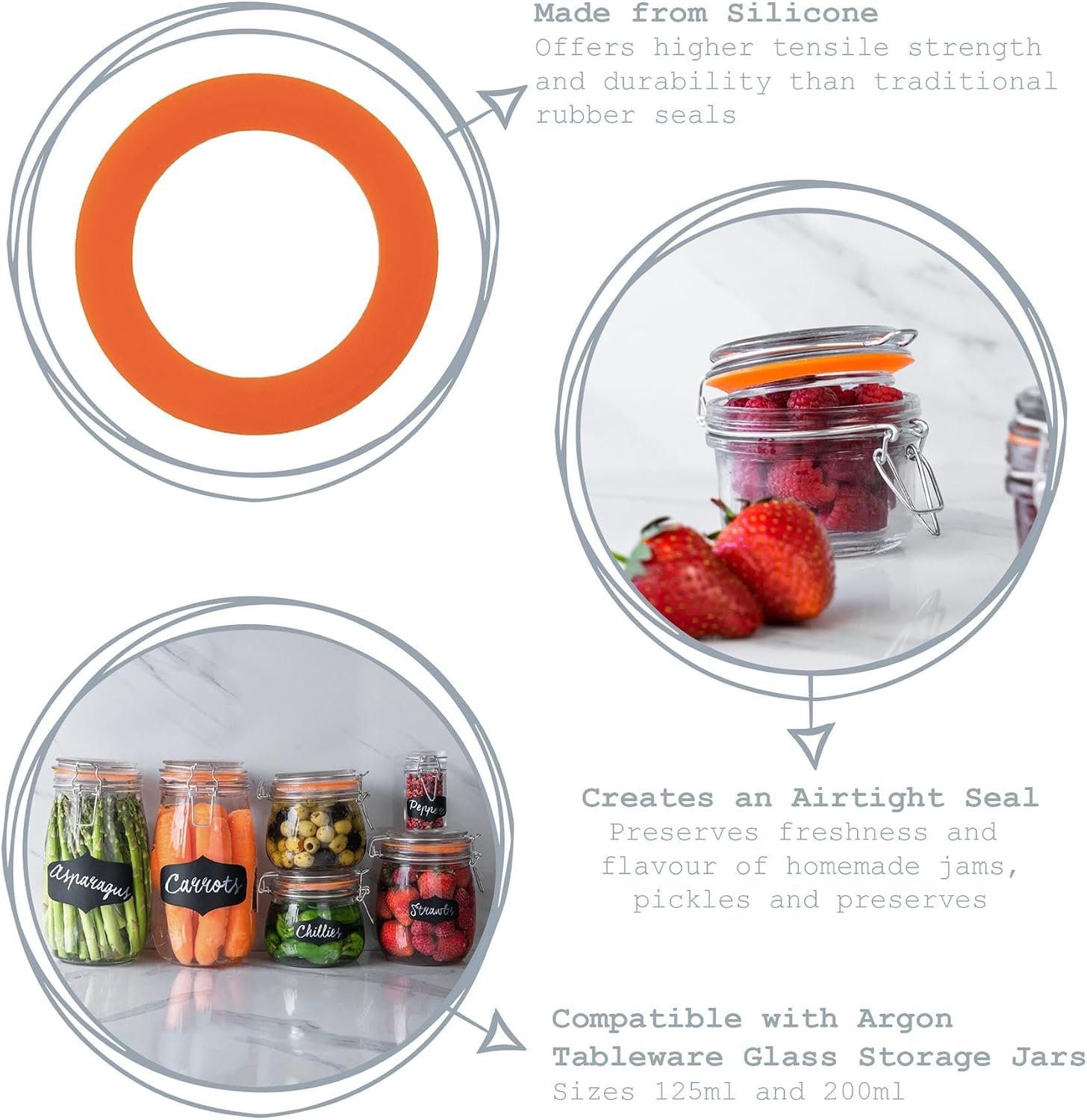 Orange Silicone Jar Sealing Rings Set of 10