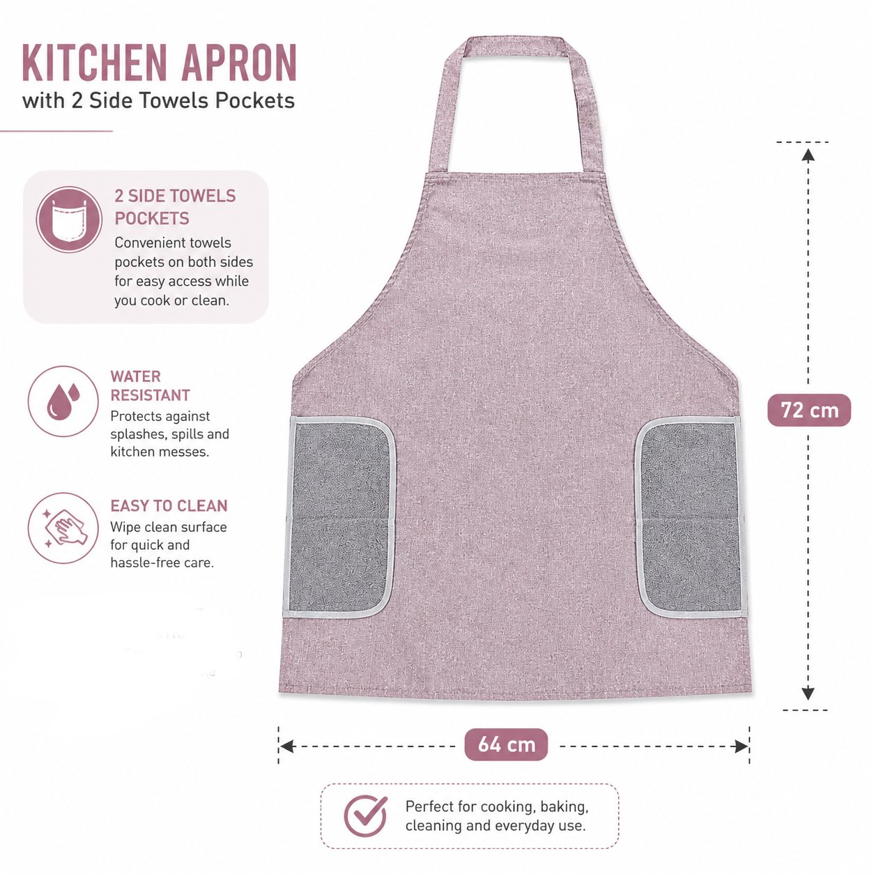 Waterproof Kitchen Apron with 2 Side Towel Pockets