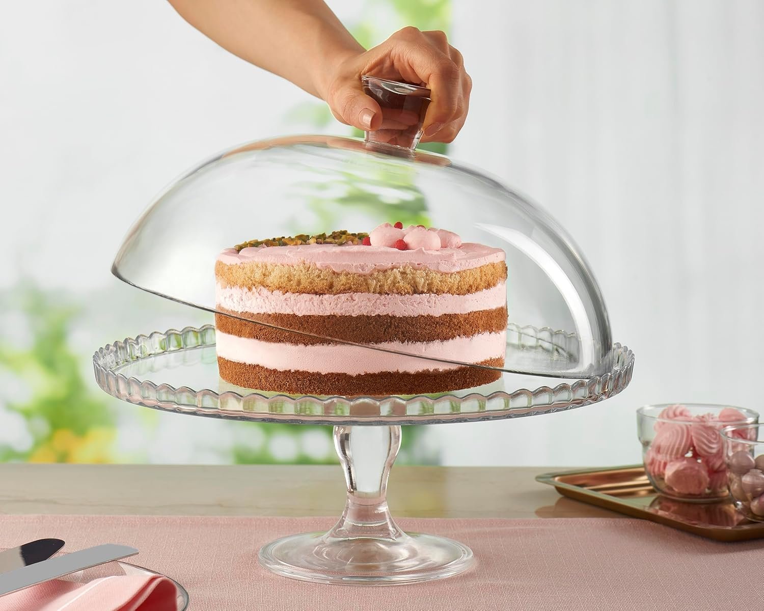 Pasabahce Glass Cake Stand with Dome Lid 32 cm