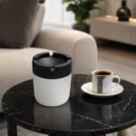glass anti odor windproof ashtray with black lid and 4 rests