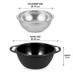 19 cm stainless steel strainer with matte black ABS plastic bowl and side handles