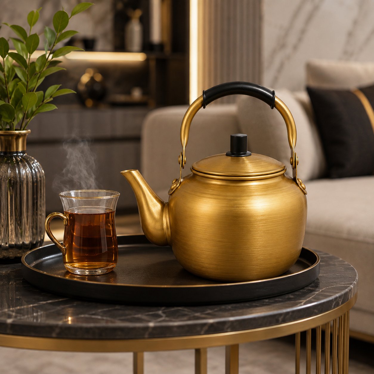 Gold Aluminium Tea Kettle With Lid 1.5 L
