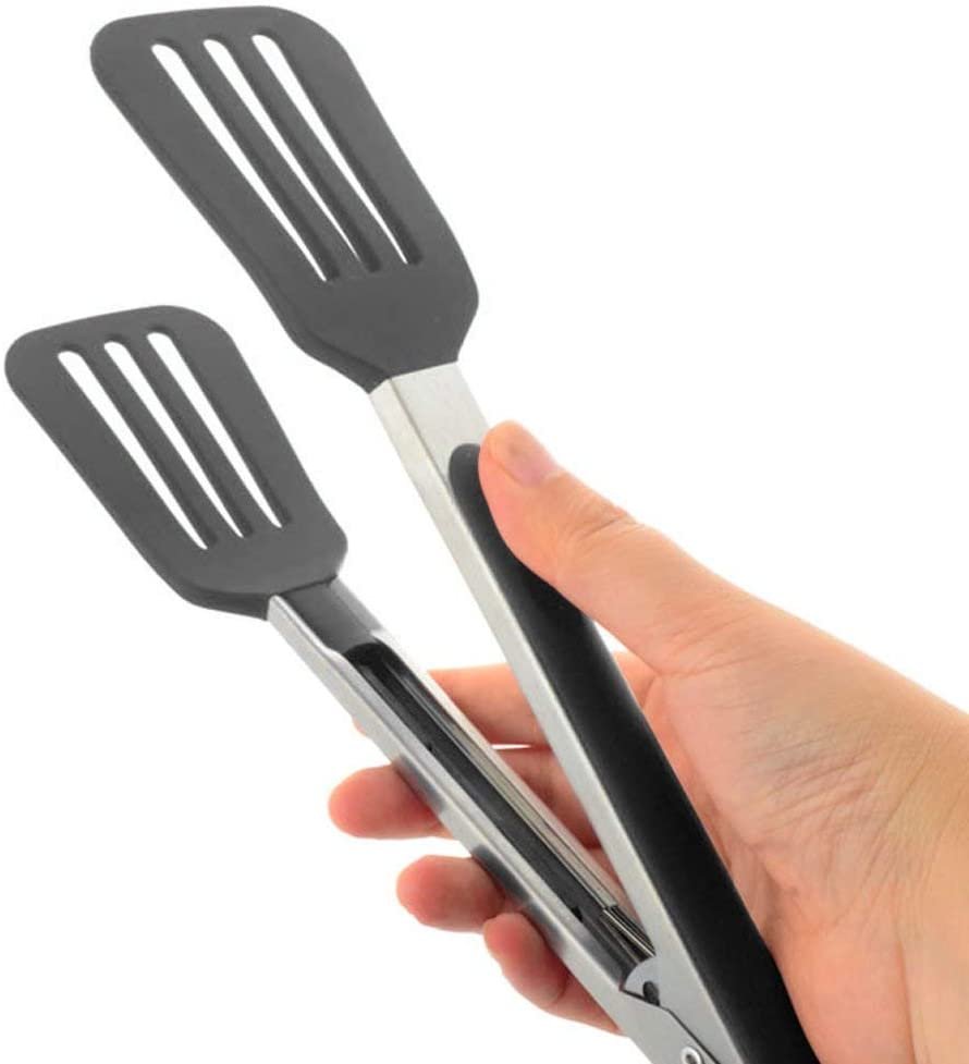 Silicone Cooking Tongs with Spatula Tip Stainless Steel