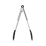 stainless steel locking kitchen tongs with black silicone tips