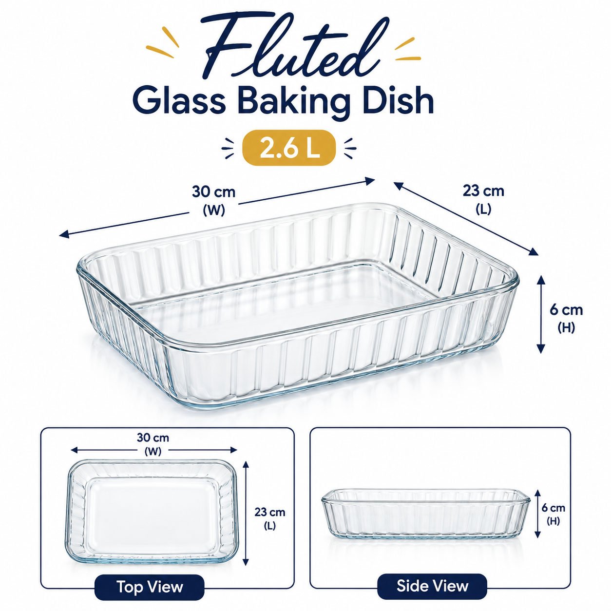 2.6L Rectangular Fluted Glass Baking Dish