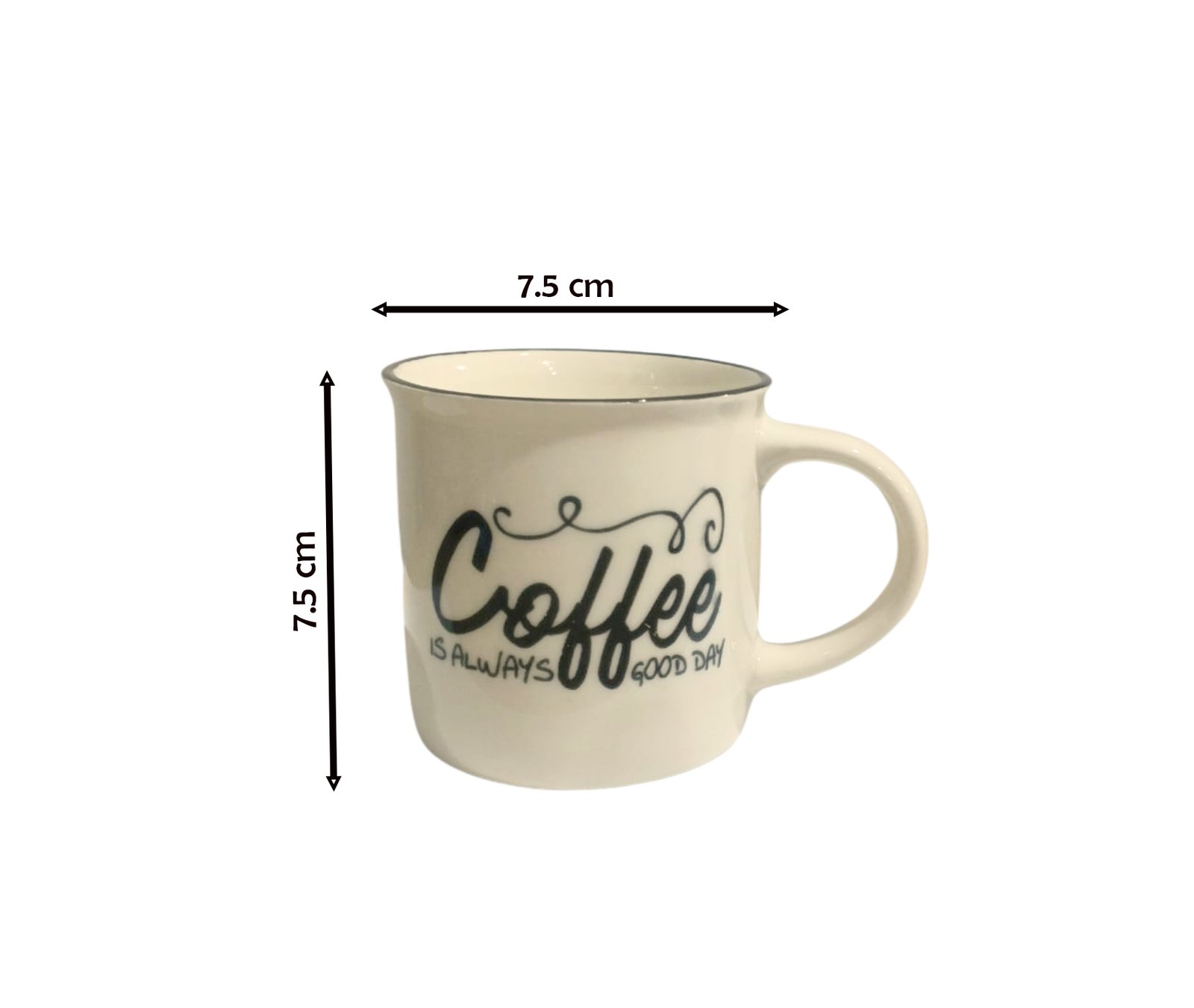 Set of 12 light beige ceramic Coffee Shop mugs with black rim