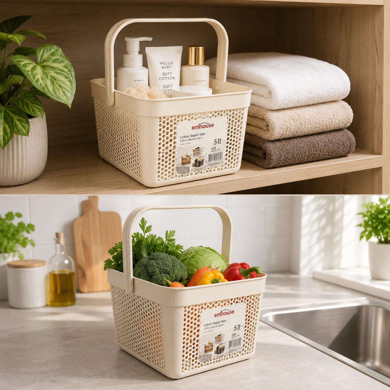 Basket with Handle 5L Beige