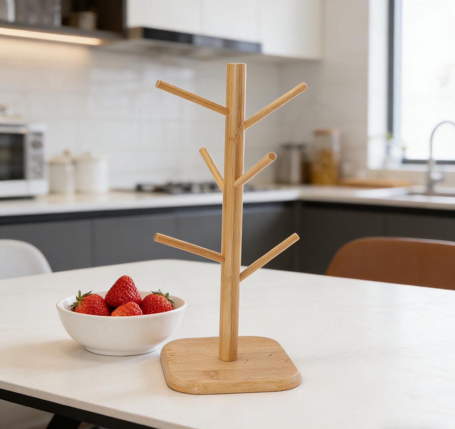 Bamboo Mug Tree Stand with 6 Hooks