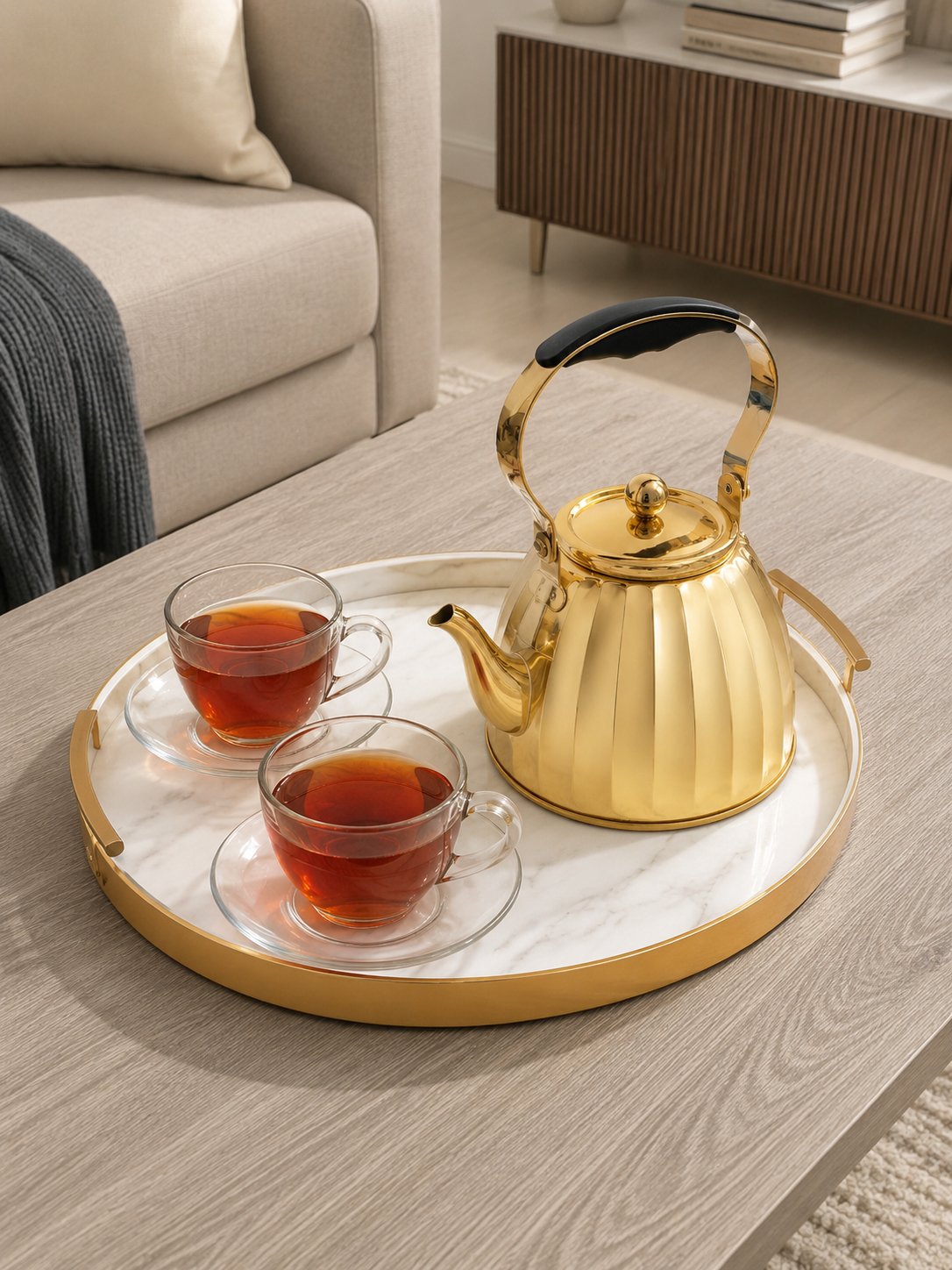 Gold Stainless Steel Tea Kettle with Tea Infuser 1L
