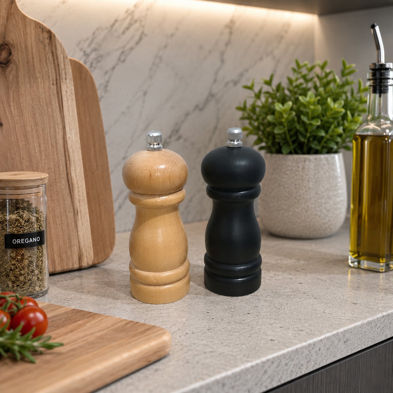 Set of Two Wood Salt and Pepper Mills 12cm