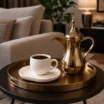 ceramic coffee set with 6 cups and 6 irregular shaped saucers