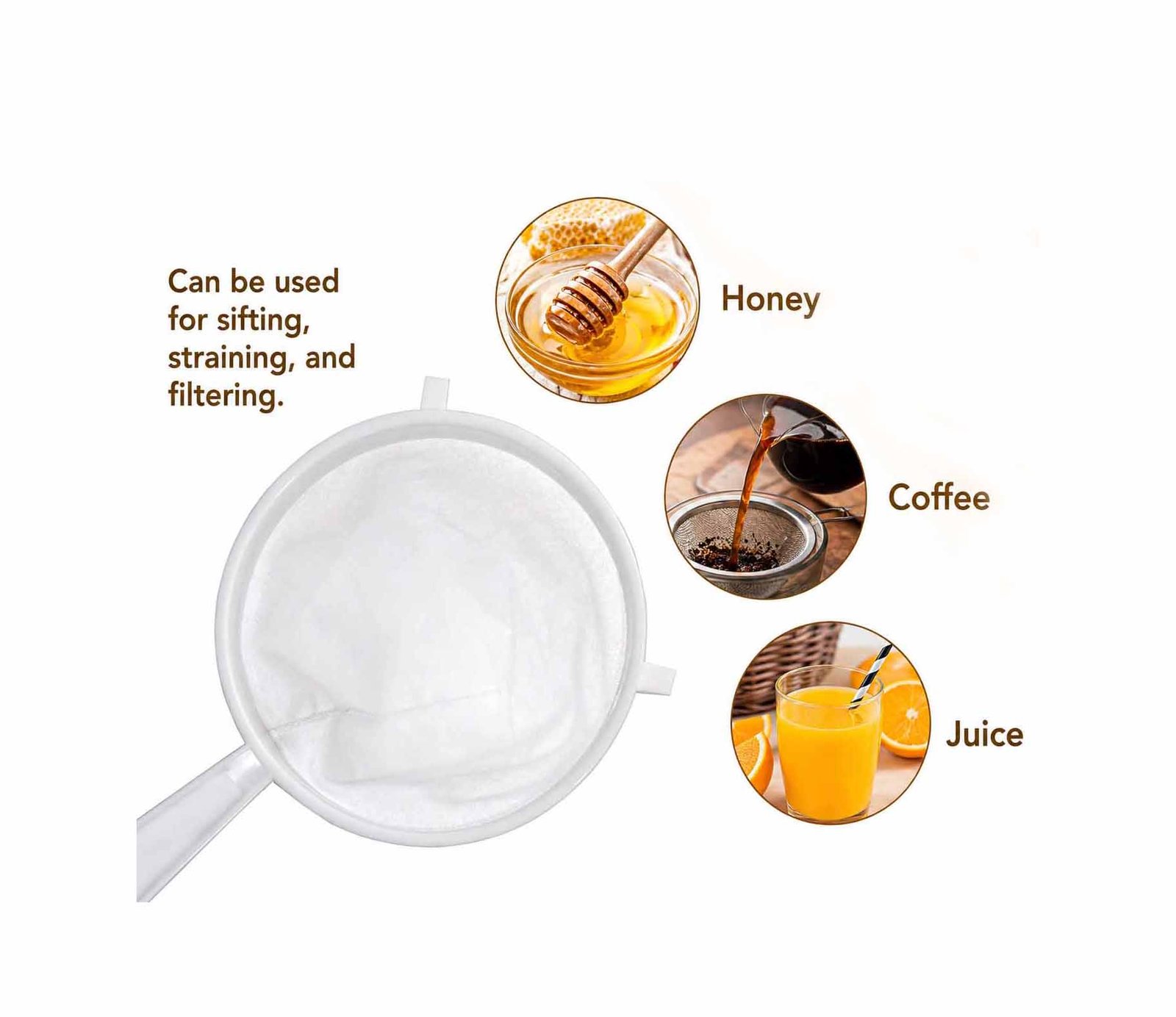 fabric labneh cloth strainer with white plastic handle for yogurt filtering