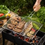 BBQ grill basket, wire mesh grill, fish grilling basket, BBQ tool