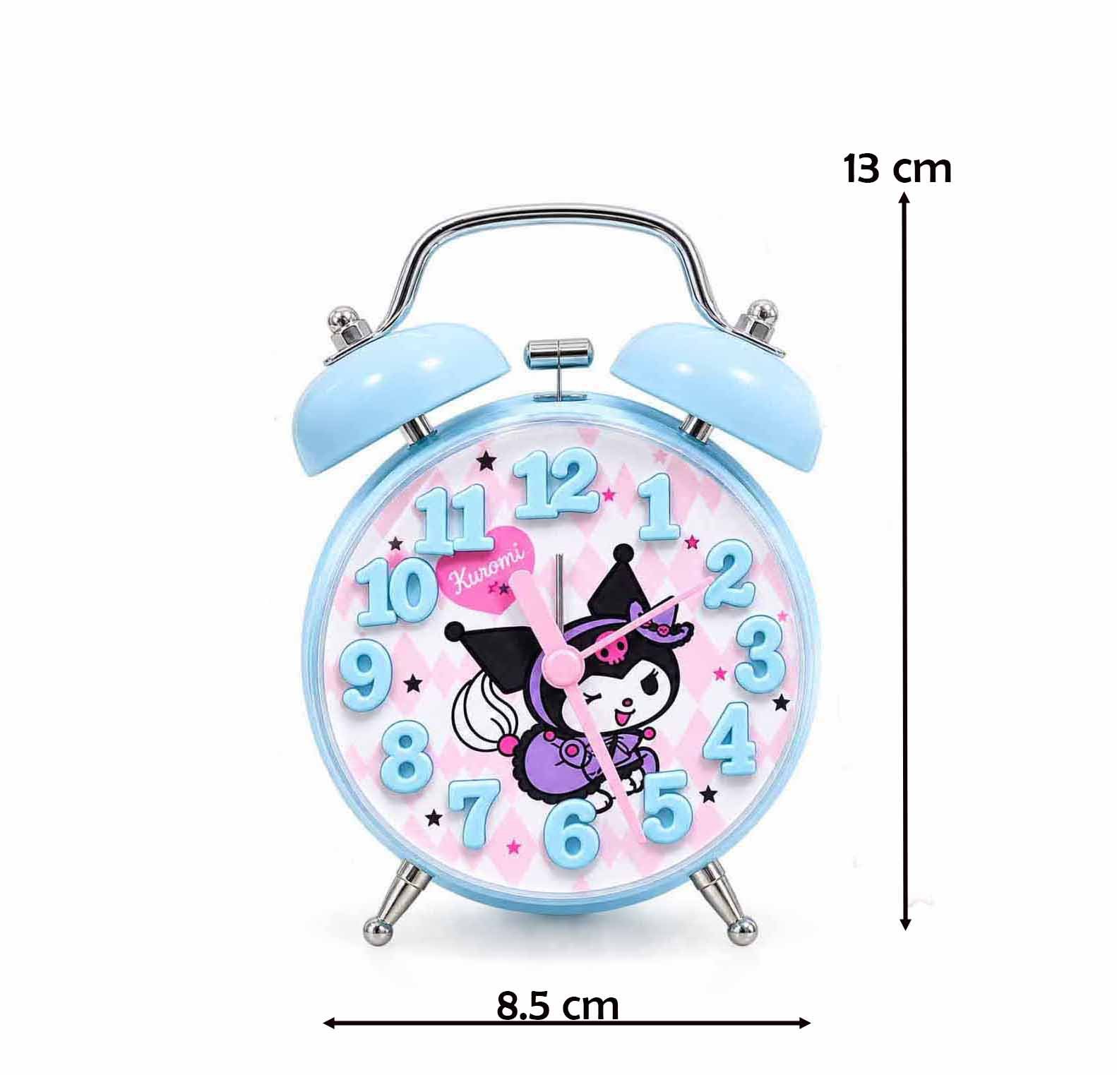 Light Blue Twin Bell Cartoon Alarm Clock 13 cm