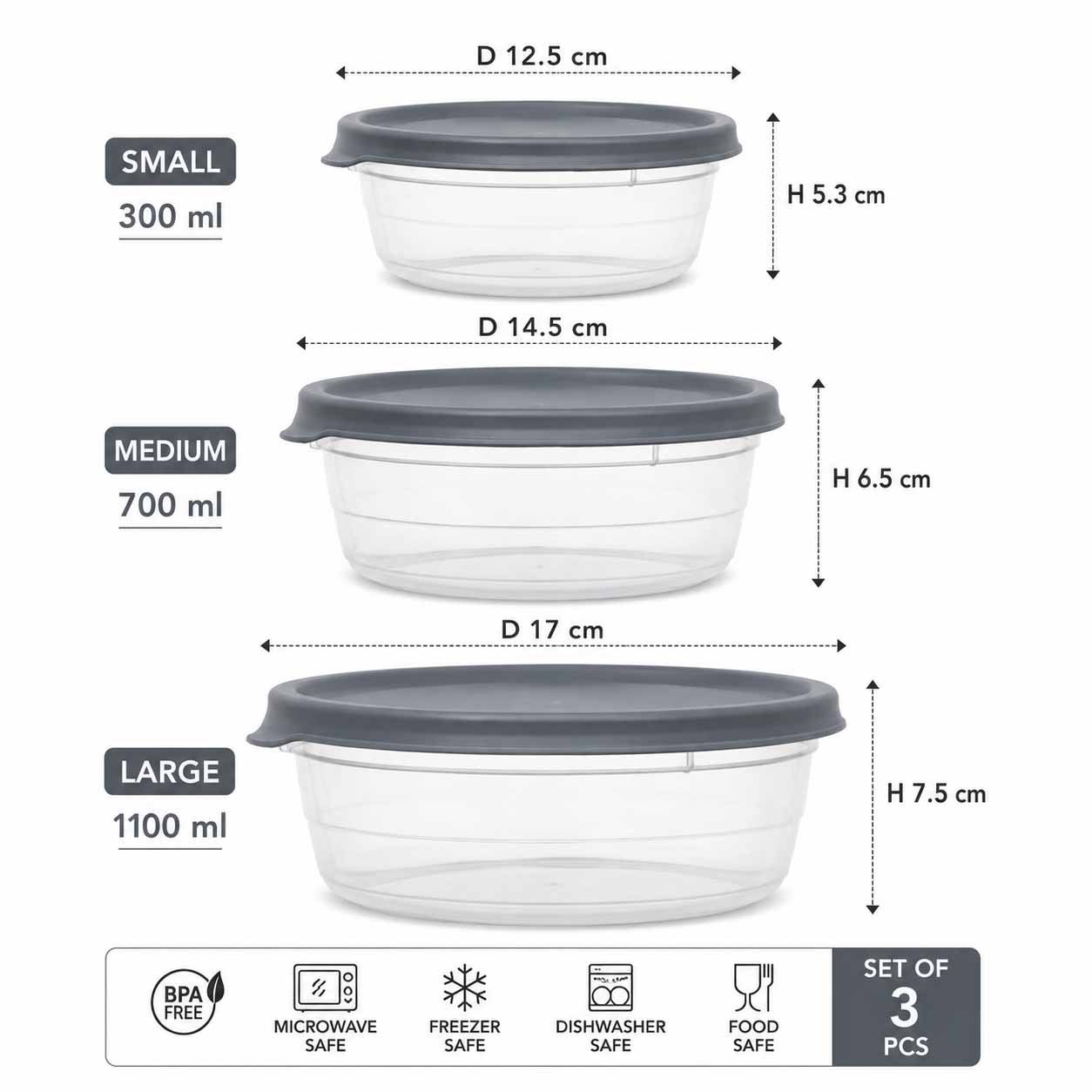 Round Food Storage Box Set 3 PCS