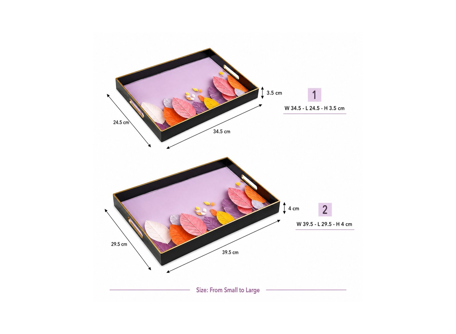 Set of 2 Decorative Rectangular Serving Trays