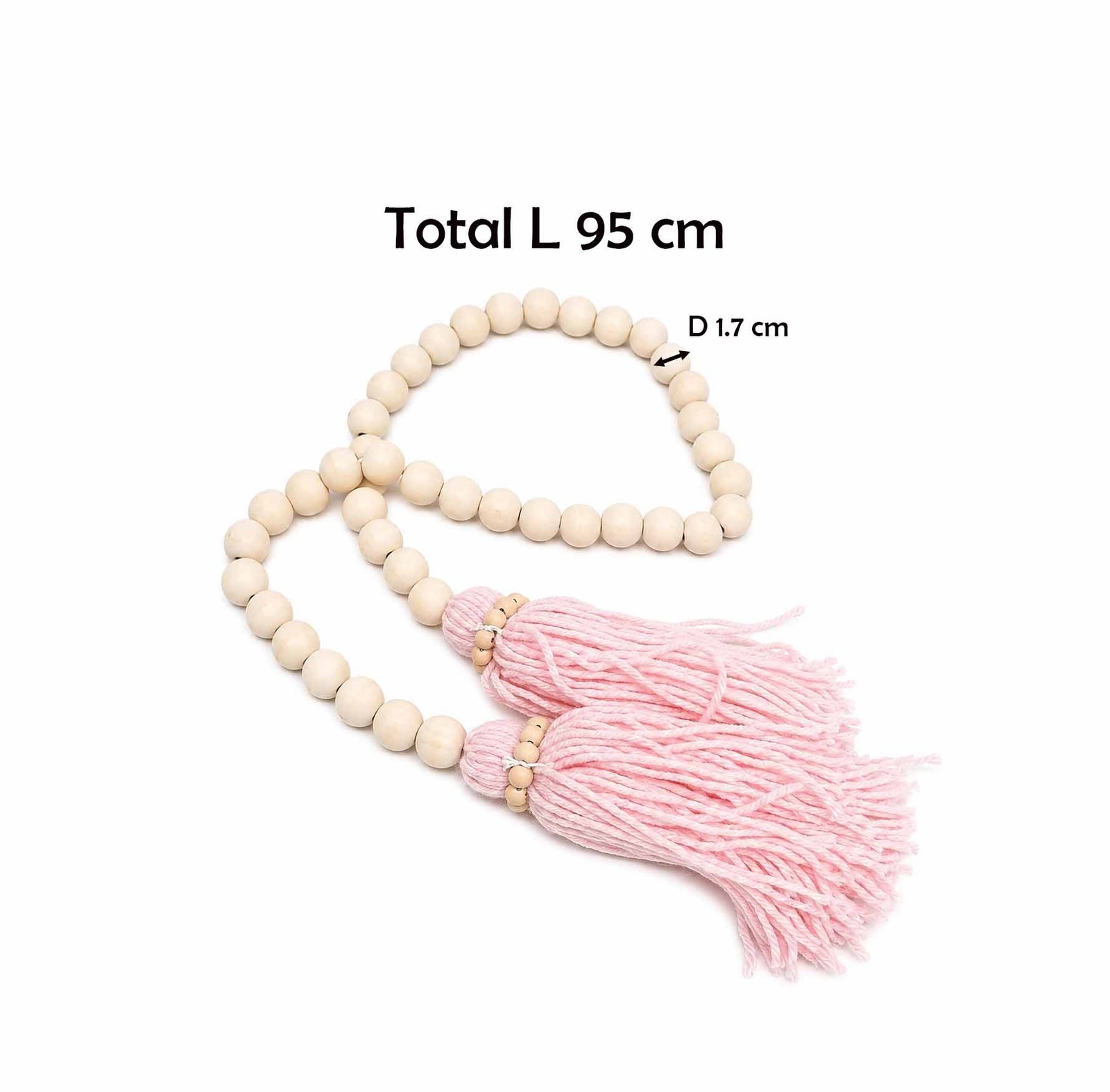 WOOD BEAD GARLAND WITH PINK TASSELS 95 CM