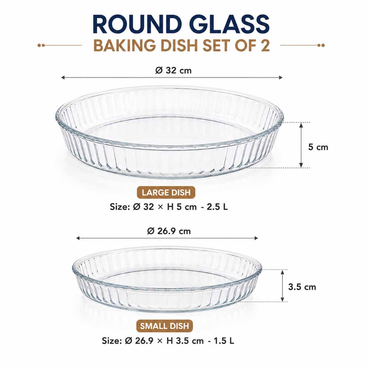 glass baking dish set with 1.5L and 2.5L dishes