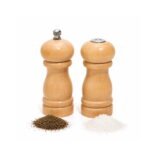 Natural wood salt shaker and pepper mill set with ceramic grinder, 12 cm each