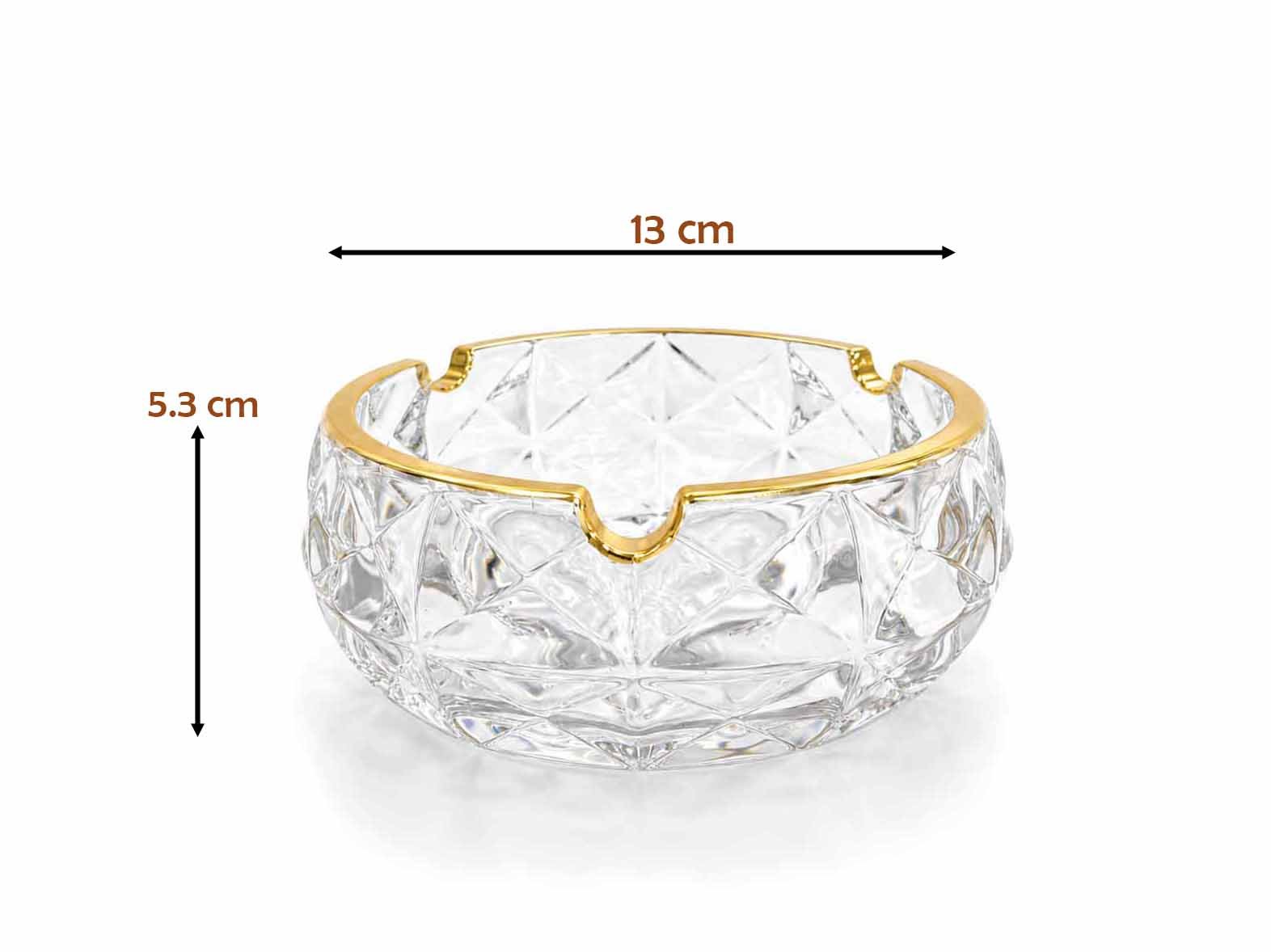 Gold Rim Diamond Cut Clear Glass Ashtray 13 cm