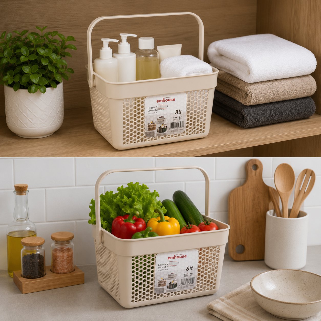 Plastic Basket with Handle 8L Beige